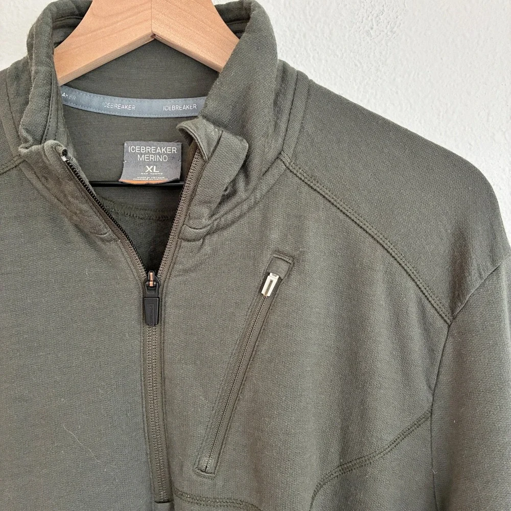 Icebreaker 1/4 Zip Pullover Mens XL Green Merino Wool Long Sleeve Sweatshirt